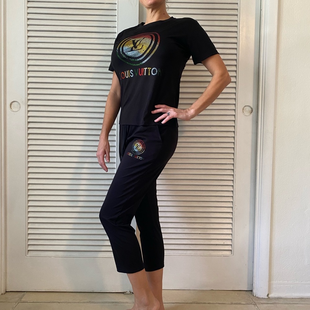Louis Vuitton Black Logo Capris and Tee